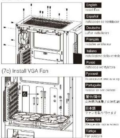 (7c) Install VGA Fan English install fan Español instalcoa cc Ventilacor Deutsche Lufrar installarien Français instalter ventilatur Italiano instalizazioni della ventola Ponski instalcoa wontyletora Pycesdi Vermichanica e rinnose cup Portugues instalze as vemphines 室内/窗中 安地换热减震 / 安装机箱 日本箱 ファミンを取り付けます Kasak tini 2000-2010, 2011-2012 Türkçe Fan vulkým