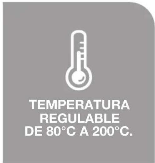 TEMPERATURA REGULABLE DE 80°C A 200°C.