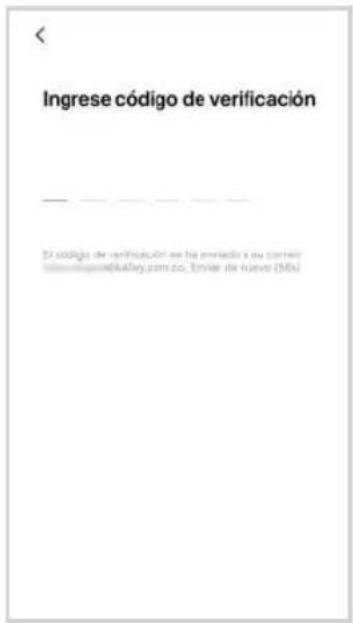 Ingrese código de verificación EL CÓDIGO DE VERIFICACIÓN SE HA ENVIADO A SU CORREO tel: 010-8562@kailey.com.co. Enviar el nuevo (56%)