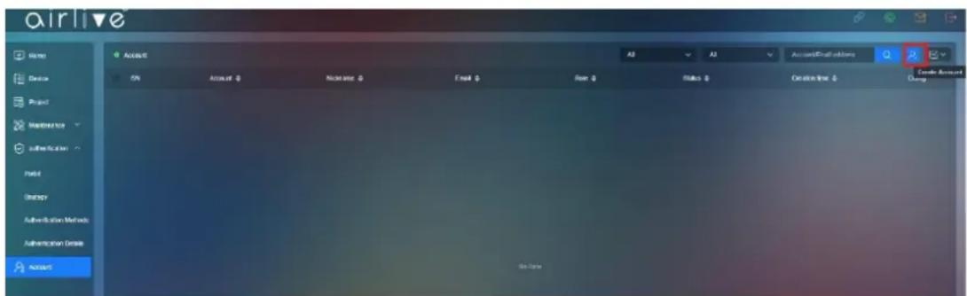 Airlive Home Device Project Maintenance Authentication Prefix Strategy Authentication Methods Authentication Date Account Account 5% Account $ Balance $ Email $ Rate $ Status $ Creation Time $ Design Amount Data Date