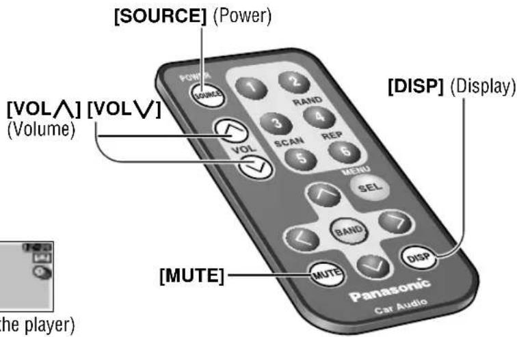 [SOURCE] (Power) [VDLA] [VOLV] (Volume) POWER 1 2 RAND 3 4 SCAN 5 REP 6 MENU SEL BAND MUTE DISP MUTE [DISP] (Display) [ MUTE ] The player ) Panasonic Car Audio