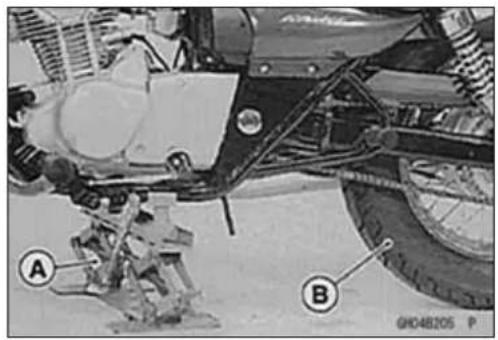 Technical diagram of a vehicle chassis with labeled parts A and B, showing structural components and assembly details.