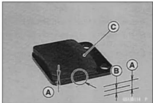 Diagram of a battery or sensor with labeled components A, B, and C, showing connections and measurement lines.