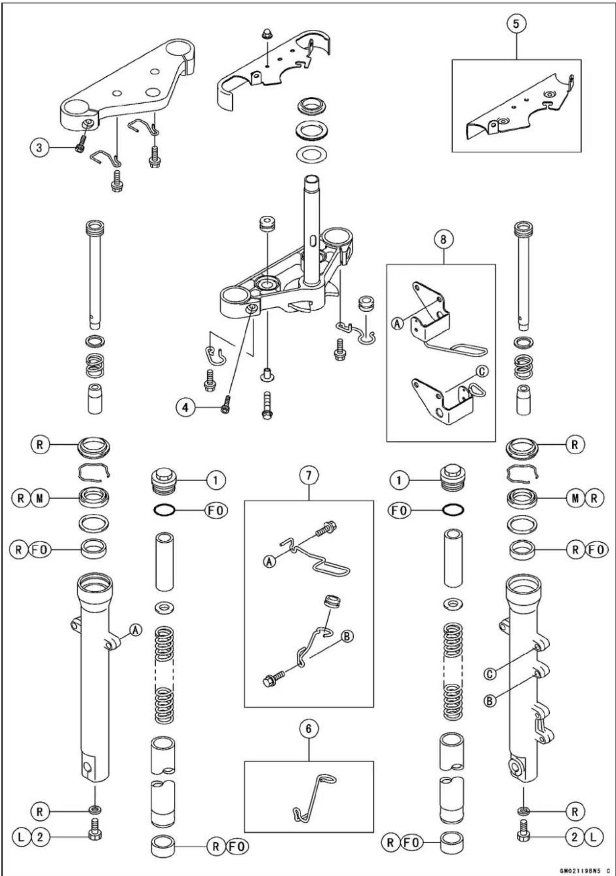 Exploded view diagram of a mechanical assembly with labeled parts and exploded views