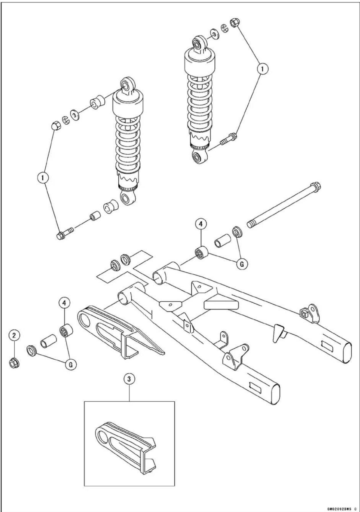 Exploded view diagram of a mechanical assembly with numbered components and exploded views