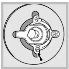 Mechanical component diagram showing a central hub with four surrounding ports and a central knob (no text or symbols)