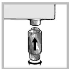 Mechanical component diagram showing a cylindrical assembly with an arrow indicating rotation (no text or symbols)