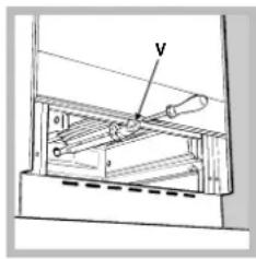 Technical diagram showing a mechanical assembly with labeled component 'V' and dimension indicators