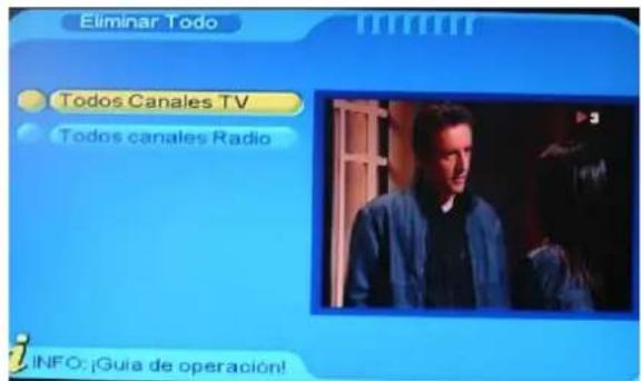 Eliminar Todo Todos Canales TV Todos canales Radio INFO: ¡Guía de operación!