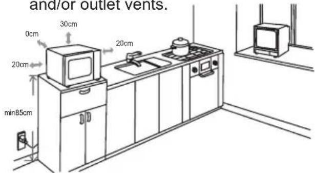 and/or outlet vents. 0cm 30cm 20cm 20cm min85cm