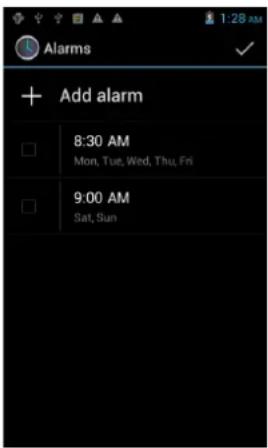 Alarms + Add alarm 8:30 AM Mon, Tue, Wed, Thu, Fri 9:00 AM Sat, Sun