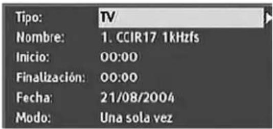 Tipo: TV Nombre: 1. CCIR17 1kHzfs Inicio: 00:00 Finalización: 00:00 Fecha: 21/08/2004 Modo: Una sola vez