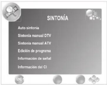 SINTONÍA Auto sintonia Sintonía manual DTV Sintonía manual ATV Edición de programa Información de señal Información del CI