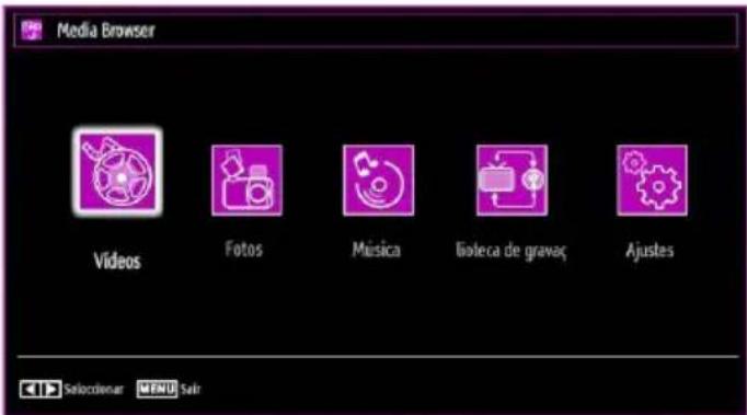 Media Browser Videos Fotos Música Góleca de gravaç Ajustes