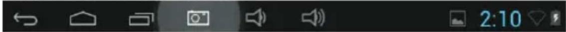 Mobile phone status bar with icons for home, camera, speaker, and time display showing 2:10
