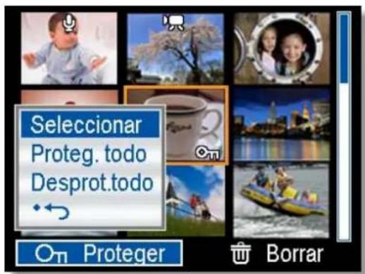 Seleccionar Proteg. todo Desprot. todo •← On Proteger Borrar