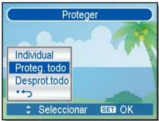Proteger Individual Proteg. todo Desprot. todo ♦← ♦ Seleccionar SET OK