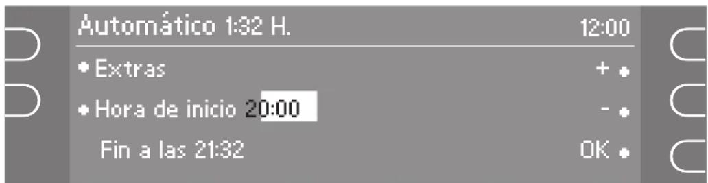 Automático 1:32 H. 12:00 • Extras + • • Hora de inicio 20:00 - • Fin a las 21:32 OK •