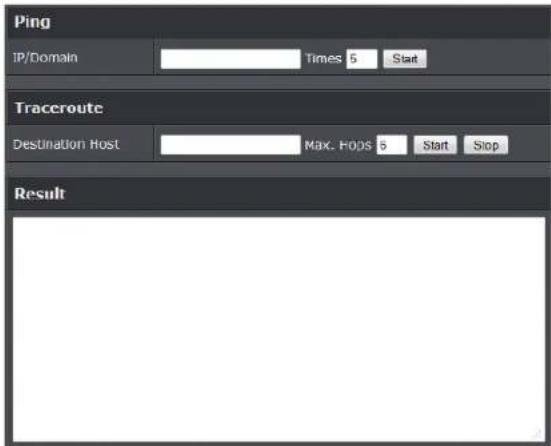 Ping IP/Domain Times 5 Start Traccroute Destination Host MAX. FOPS 6 Start Stop Result