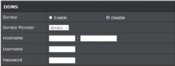 DDNS Service Enable Disable Service Provider dyndns + Hostname - Username Password