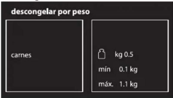 descongelar por peso carnes kg 0.5 mín 0.1 kg máx. 1.1 kg