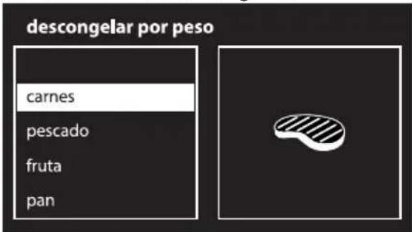 descongelar por peso carnes pescado fruta pan