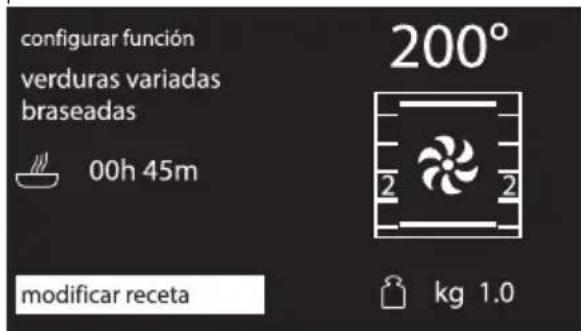 configurar función verduras variadas braseadas 00h 45m 200° 2 2 modificar receta kg 1.0