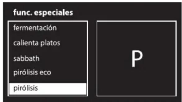 func. especiales fermentación calienta platos sabbath pirólisis eco pirólisis