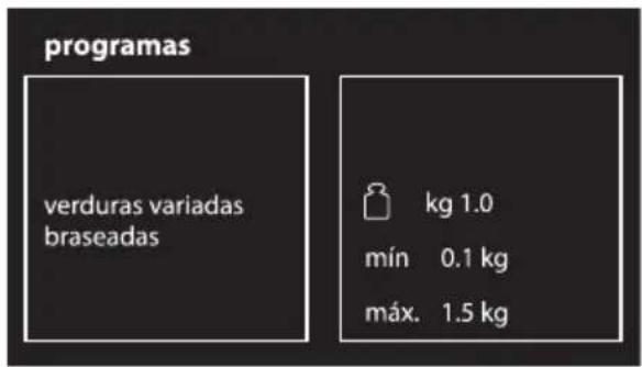 programas verduras variadas braseadas kg 1.0 mín 0.1 kg máx. 1.5 kg