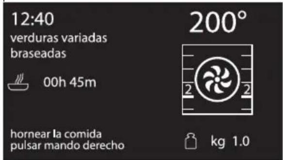 12:40 verduras variadas braseadas 00h 45m 200° hornear la comida pulsar mando derecho kg 1.0