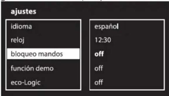 ajustes idioma reloj bloqueo mandos función demo eco-Logic español 12:30 off off off