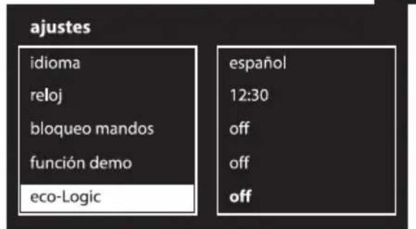 ajustes idioma reloj bloqueo mandos función demo eco-Logic español 12:30 off off off