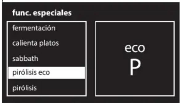 func. especiales fermentación calienta platos sabbath pirólisis eco pirólisis eco P