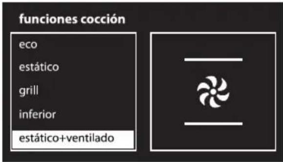 funciones cocción eco estático grill inferior estático+ventilado
