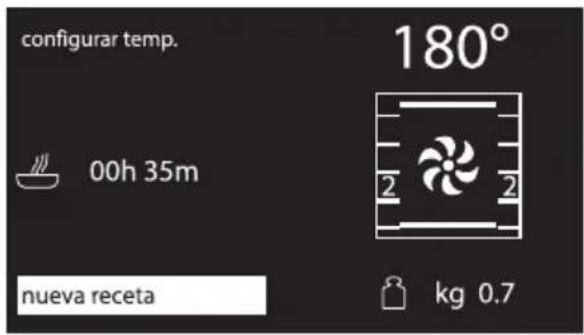 configurar temp. 180° 00h 35m 2 2 nueva receta kg 0.7