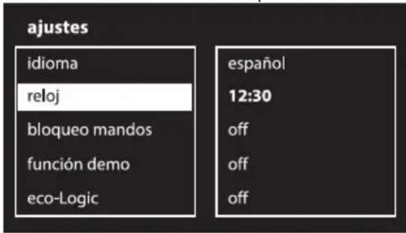 ajustes idioma reloj bloqueo mandos función demo eco-Logic español 12:30 off off off