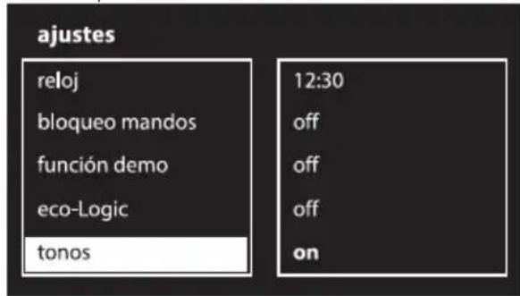 ajustes reloj bloqueo mandos función demo eco-Logic tonos 12:30 off off off on