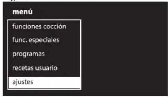 menú funciones cocción func. especiales programas recetas usuario ajustes