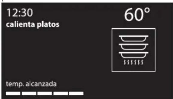 12:30 calienta platos 60° temp. alcanzada
