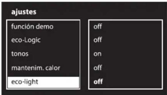 ajustes función demo eco-Logic tonos mantenim. calor eco-light off off on off off