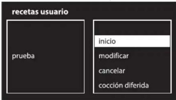 recetas usuario prueba inicio modificar cancelar cocción diferida