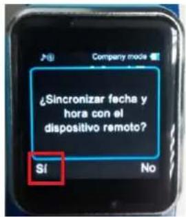 Sincronizar fecha y hora con el dispositivo remoto? Sí No