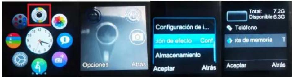 Configuración de i... sión de efecto Conf Almacenamiento Aceptar Atrás Total: 7.2G Disponible 6.3G Teléfono xta de memoria T Aceptar Atrás
