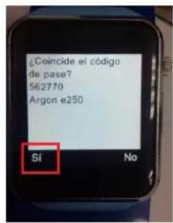 ¿Coincide el código de pase? 562770 Argon e250 SI No