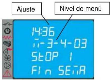 Ajuste Nivel de menú 14:36 -3-4-03 STOP 1 F1 o SE:EA
