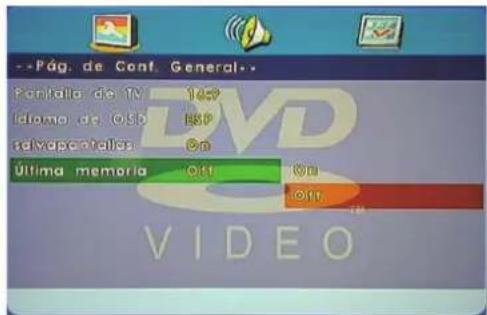 --Pág. de Conf. General-- Fontala de TV 1459 Idioma de OSP ESP salvapentalas On Última memoria Off On VIDEO