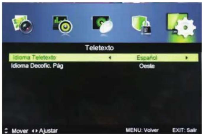 Teletexto Idioma Teletexto Español Idioma Decofic. Pág Oeste Mover Ajustar MENU: Volver EXIT: Salir