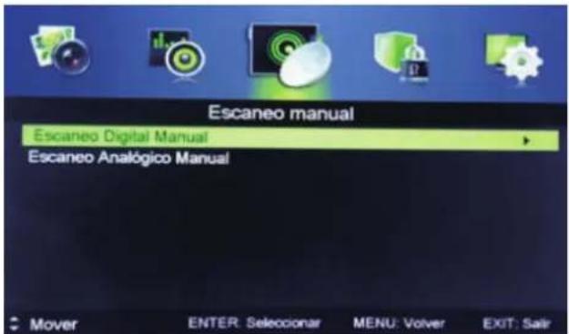 Escaneo manual Escaneo Digital Manual Escaneo Analogico Manual Mover ENTER: Seleccionar MENU: Volver EXIT: Salir