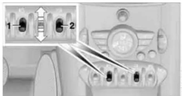 Interior view of a medical device showing two labeled ports (1 and 2) with arrows indicating flow or movement, no visible text or symbols.