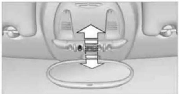 Diagram of a vehicle interior showing a directional arrow and component placement (no text or symbols)